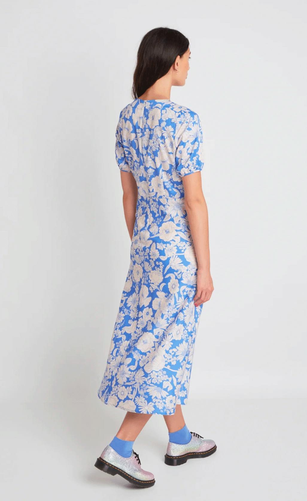 Blossom Dress in Blue Stencil Floral