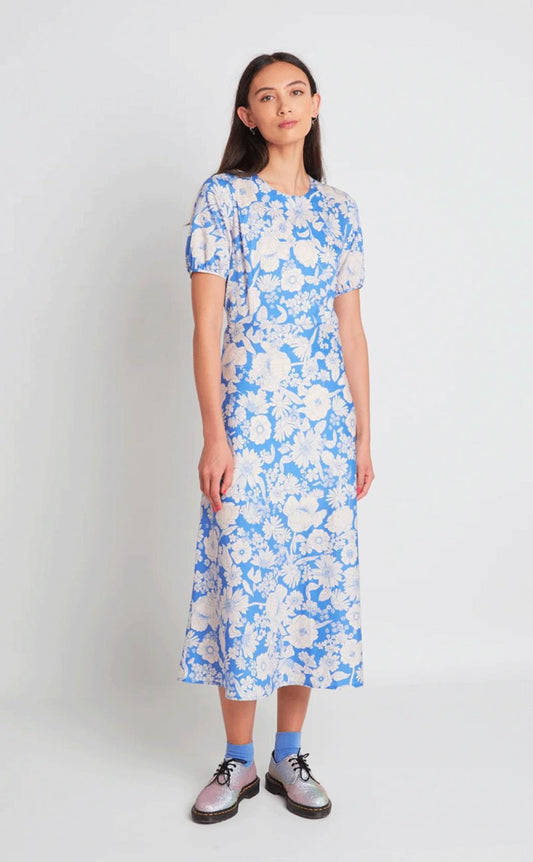 Blossom Dress in Blue Stencil Floral